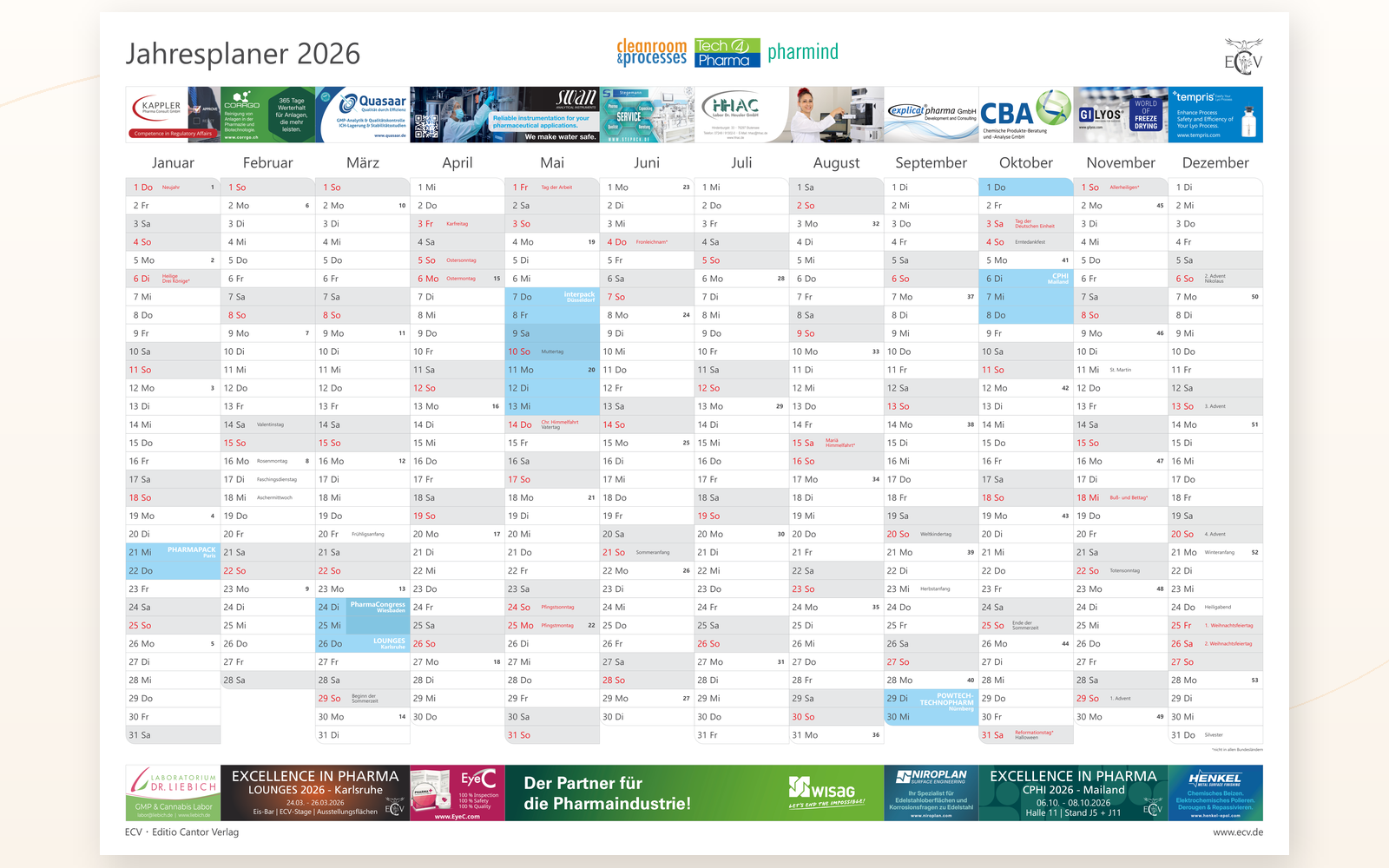 Example view of the ECV Annual Planner with twelve monthly columns and advertising spaces