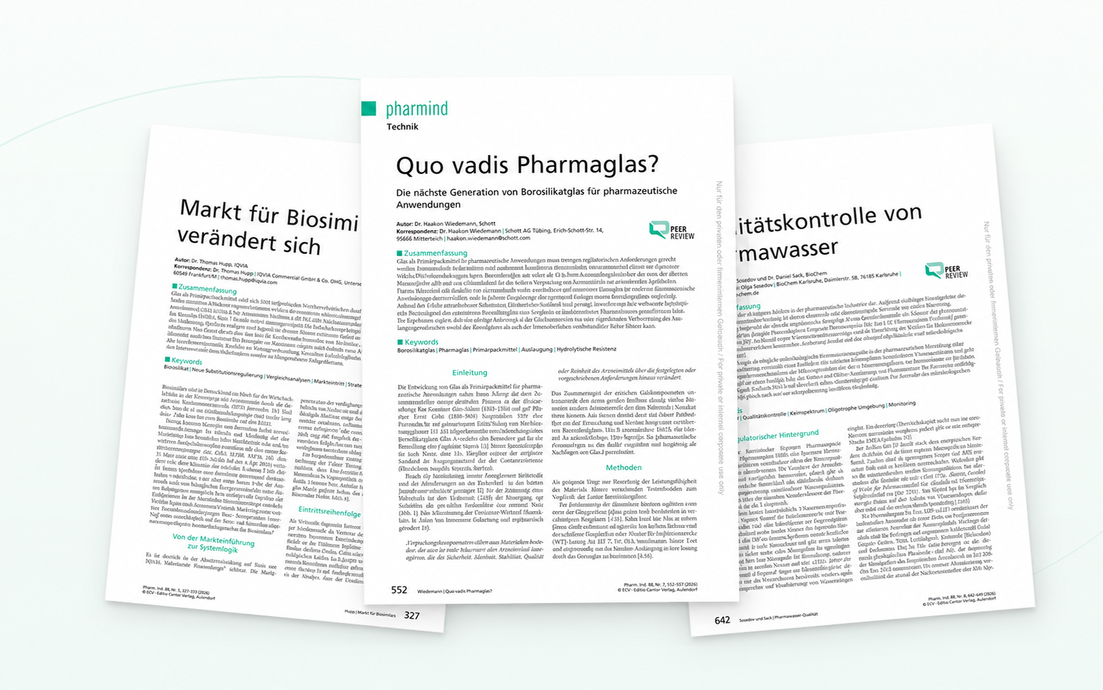 Example pages of published specialist articles from pharmind
