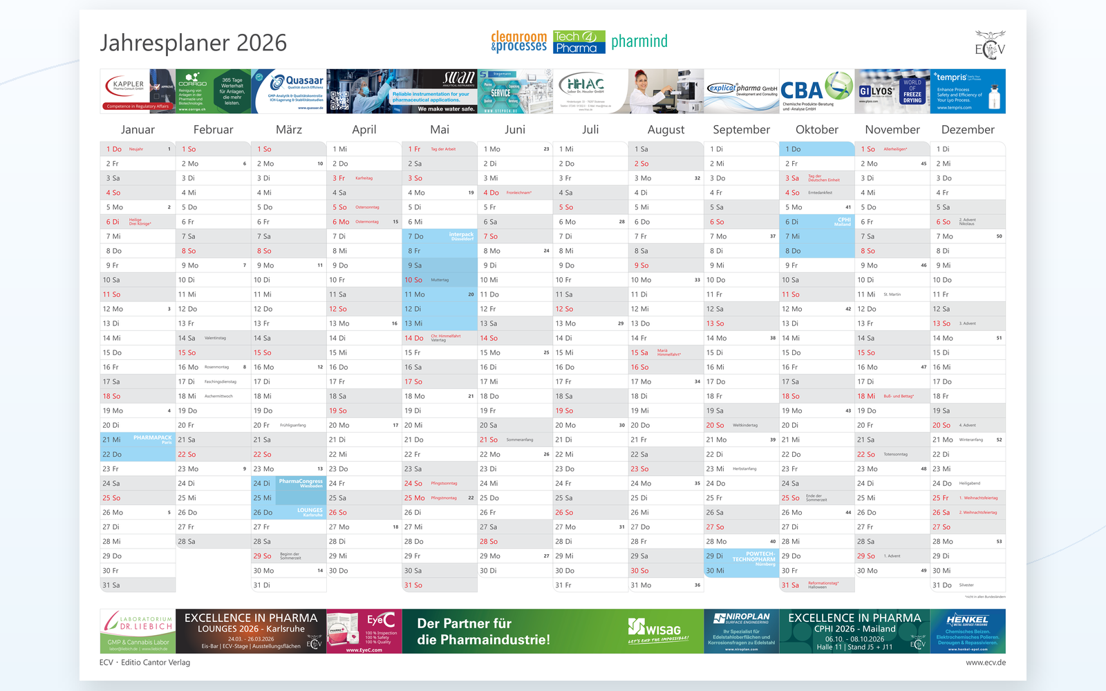 Example view of the ECV Annual Planner with twelve monthly columns and advertising spaces